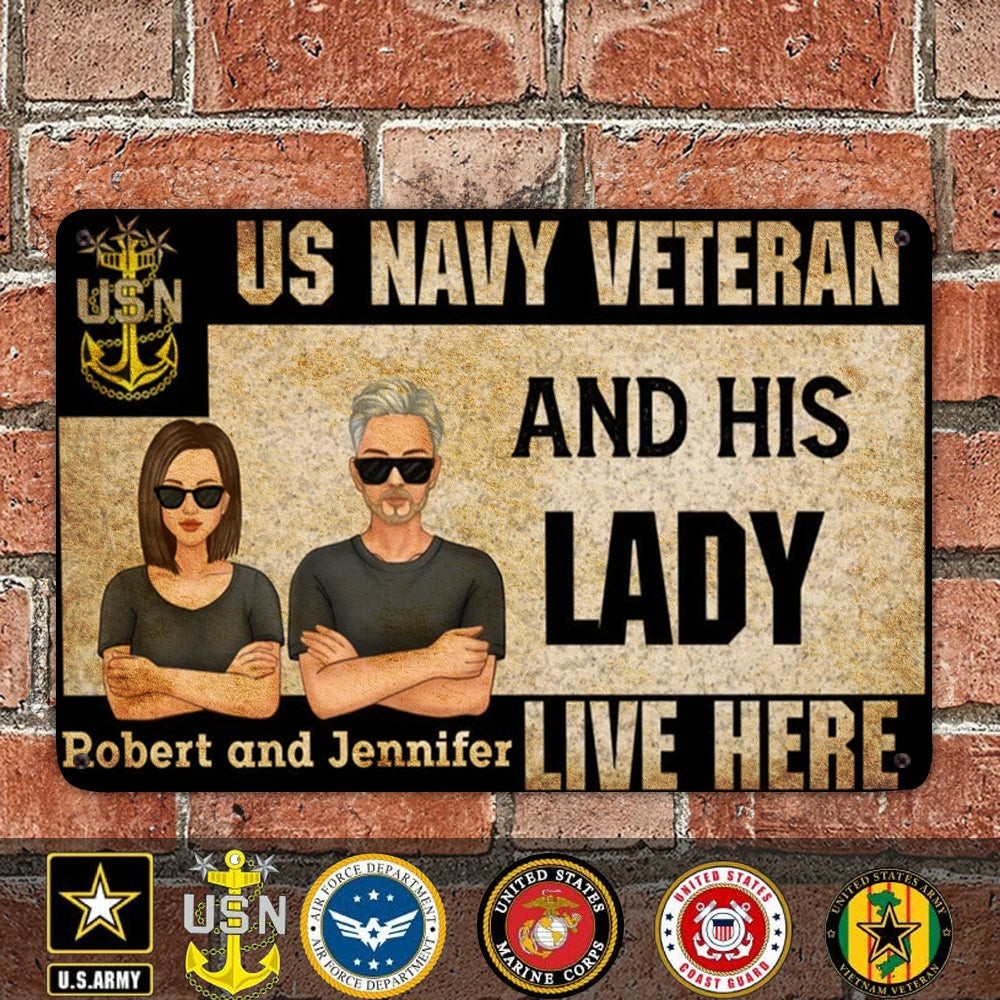 Custom US Navy Veteran And His Lady Metal Sign USN Couple Wall Sign Decoration For Veterans Day Custom US Navy Veteran And His Lady Metal Sign USN Couple Wall Sign Decoration For Veterans Day