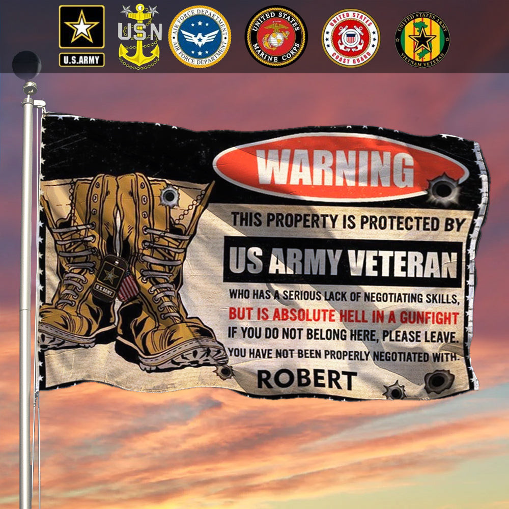 Custom Warning This Property Is Protected By Veteran Flag Cool Army Veteran Flag Gift Custom Warning This Property Is Protected By Veteran Flag Cool Army Veteran Flag Gift
