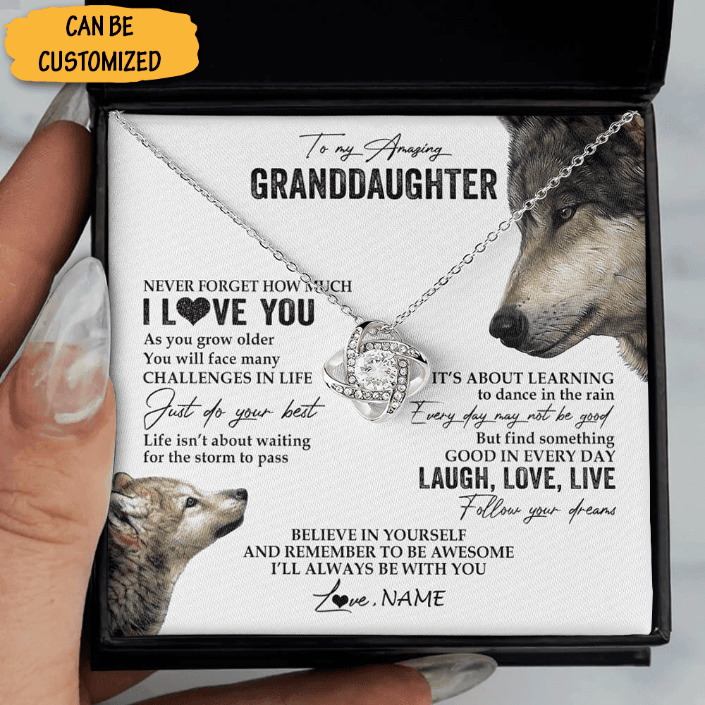 Custom Wolf To My Granddaughter Necklace From Grandpa Love Knot Necklace Valentine Gifts For Granddaughters Custom Wolf To My Granddaughter Necklace From Grandpa Love Knot Necklace Valentine Gifts For Granddaughters