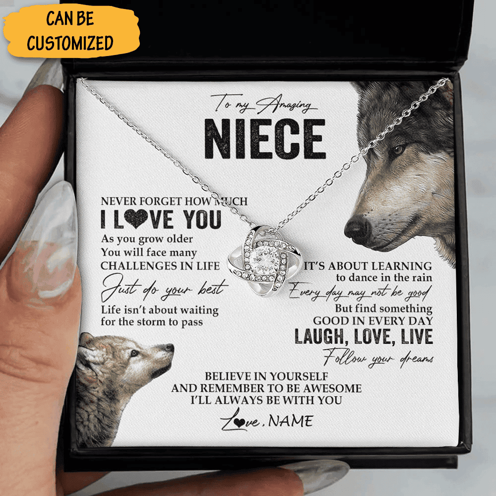 Custom Wolf To My Niece Necklace From Uncle Sterling Silver Love Knot Necklace Sentimental Gifts For Niece Custom Wolf To My Niece Necklace From Uncle Sterling Silver Love Knot Necklace Sentimental Gifts For Niece