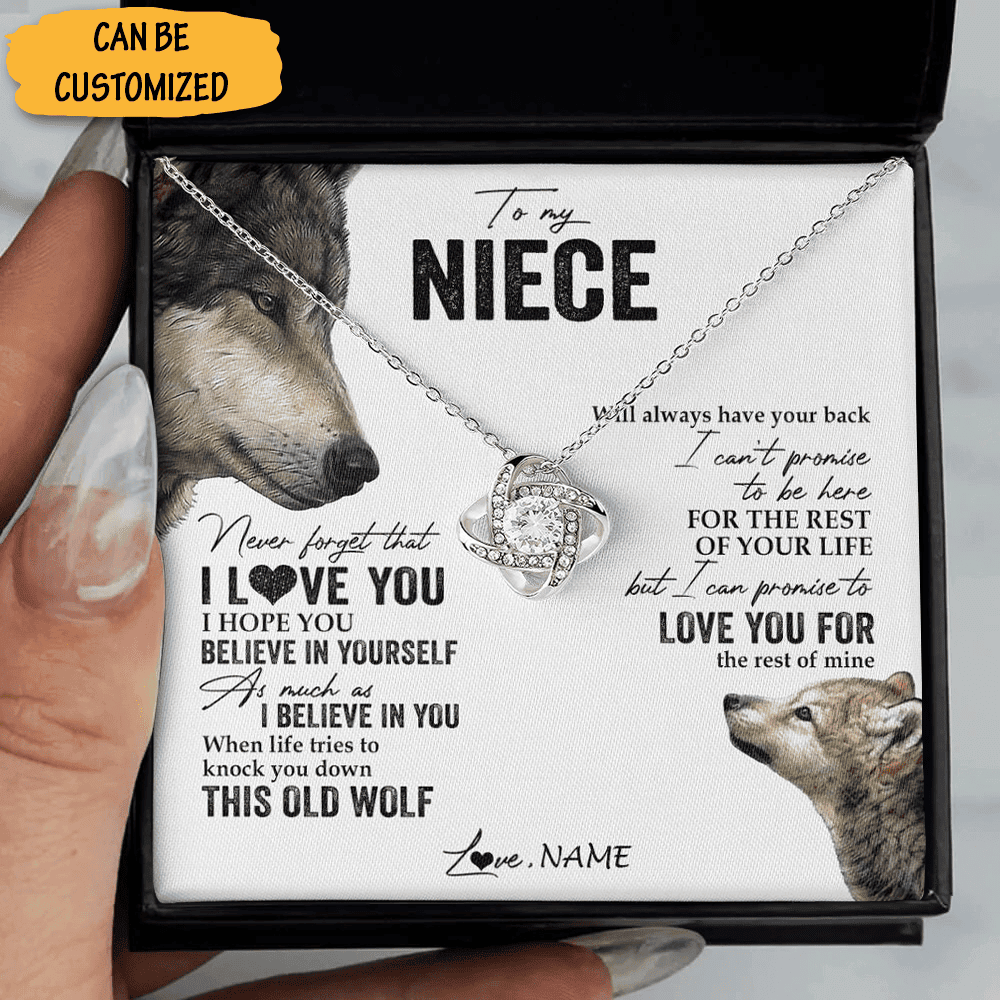 Custom Wolf To My Niece Necklace From Uncle Sterling Silver Love Knot Pendant Necklace Box For Gift Custom Wolf To My Niece Necklace From Uncle Sterling Silver Love Knot Pendant Necklace Box For Gift