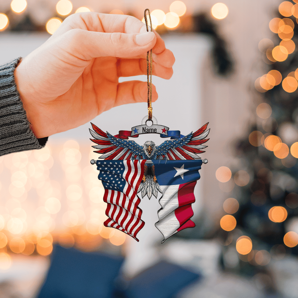 Customized Eagle American With Texas Flag Ornament Patriotic Texas Christmas Ornament Gifts