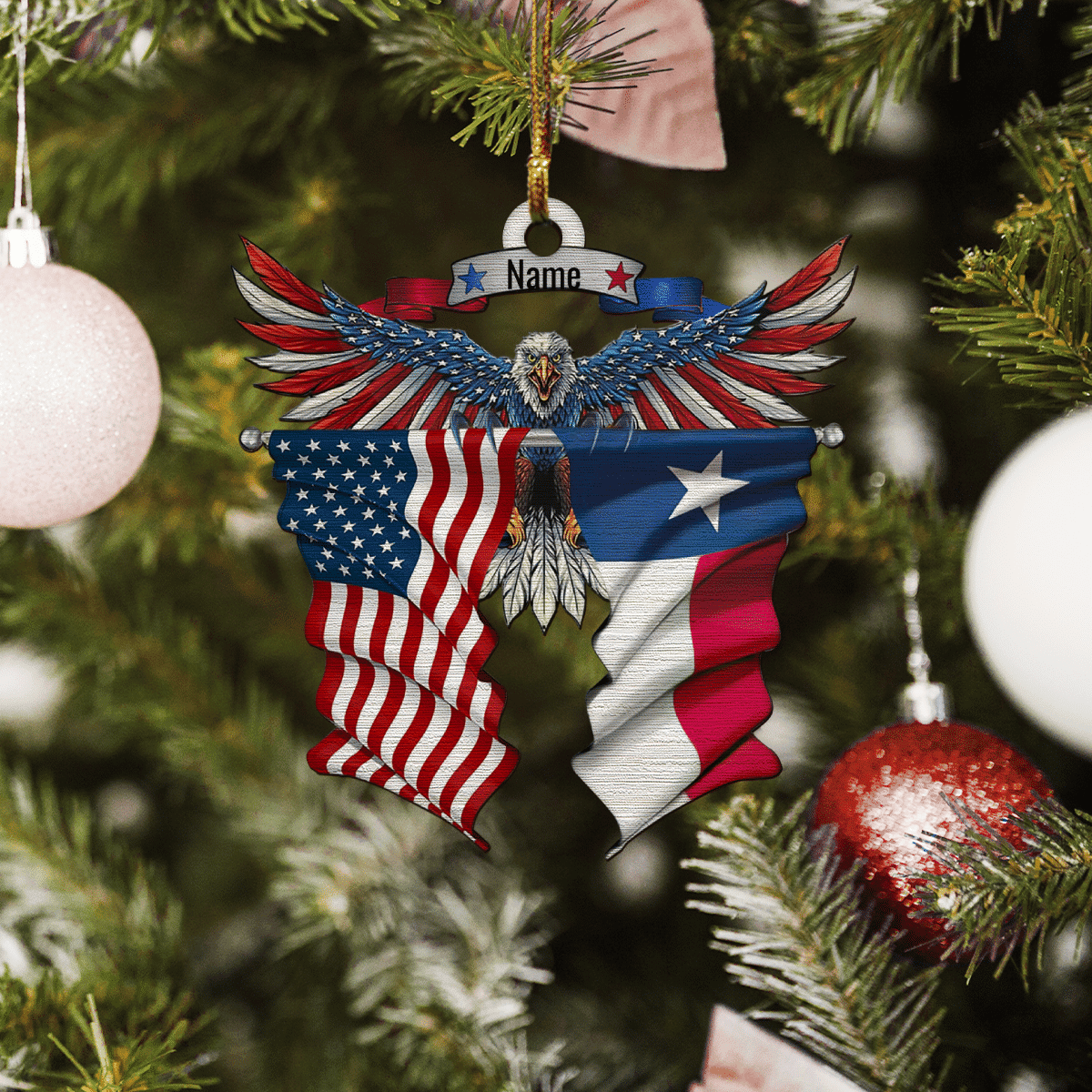 Customized Eagle American With Texas Flag Ornament Patriotic Texas Christmas Ornament Gifts
