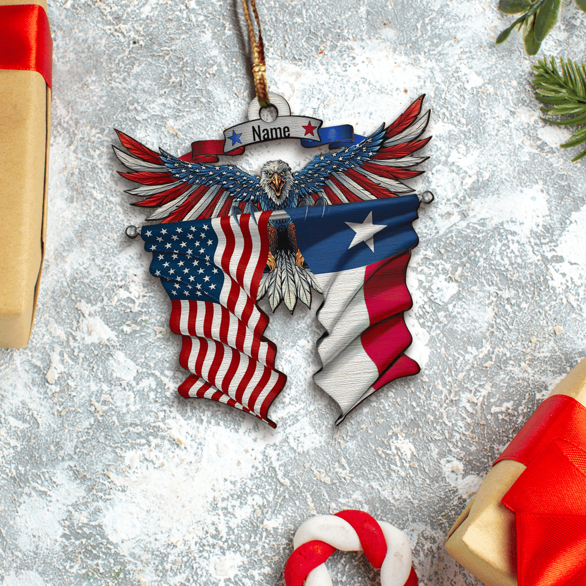 Customized Eagle American With Texas Flag Ornament Patriotic Texas Christmas Ornament Gifts