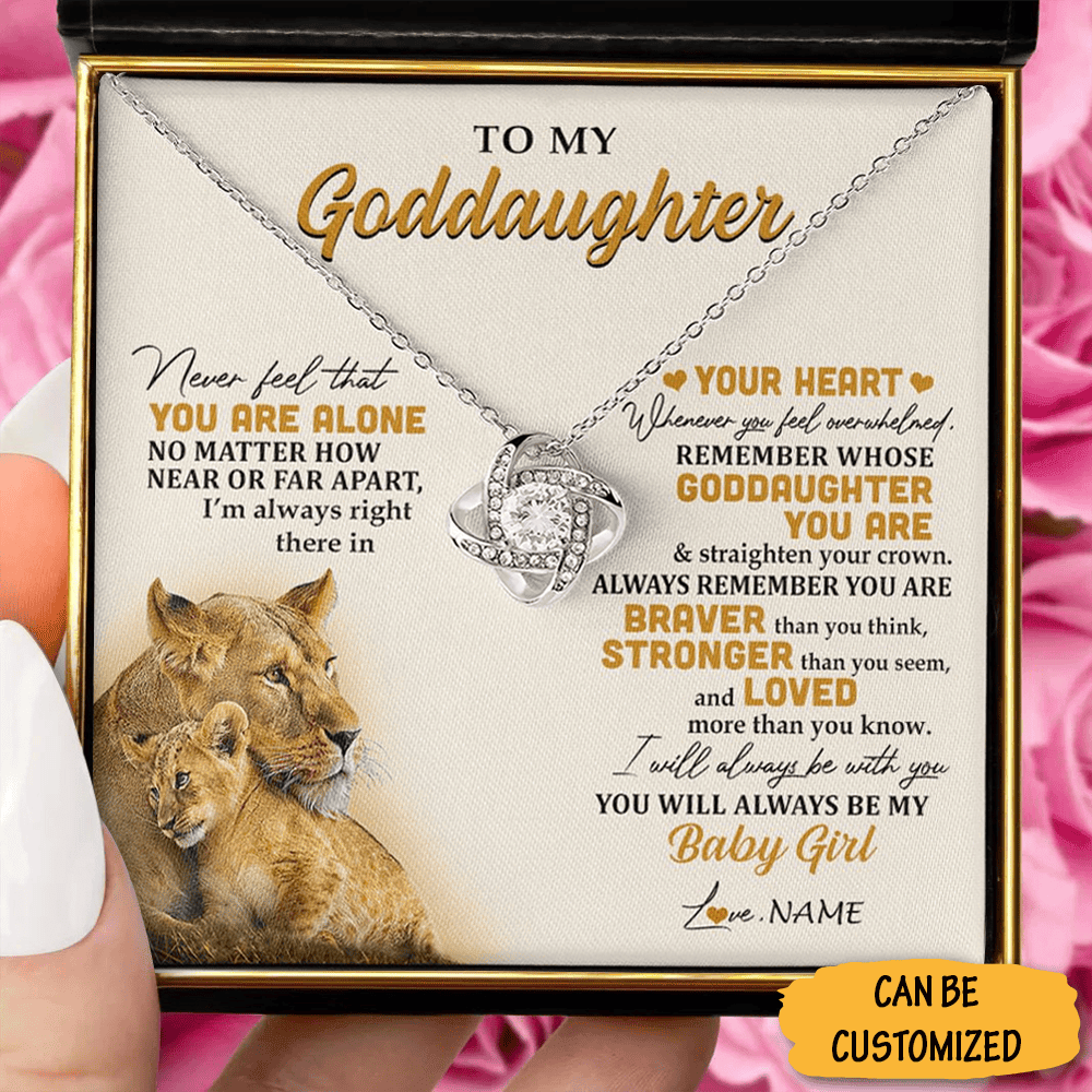 Customized Lion To My Goddaughter Necklace Silver Love Knot Necklace Unique Goddaughter Gifts For Christmas Customized Lion To My Goddaughter Necklace Silver Love Knot Necklace Unique Goddaughter Gifts For Christmas