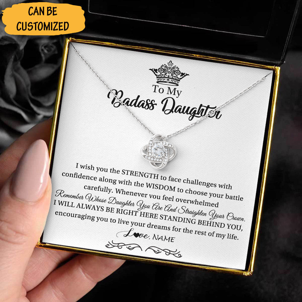 Customized To My Badass Daughter Love Knot Necklace Daughter Straighten Your Crown Necklace Special Gifts Customized To My Badass Daughter Love Knot Necklace Daughter Straighten Your Crown Necklace Special Gifts