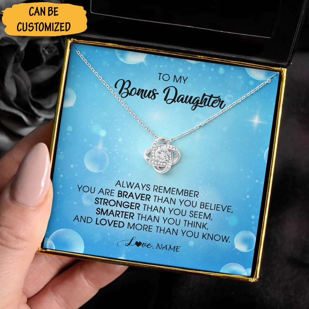 Customized To My Bonus Daughter Necklace From Mom Dad Love Knot Silver Necklace Bonus Daughter Christmas Gifts Customized To My Bonus Daughter Necklace From Mom Dad Love Knot Silver Necklace Bonus Daughter Christmas Gifts