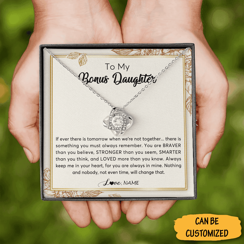 Customized To My Bonus Daughter Necklace From Mom Dad Love Knot Silver Necklace Bonus Daughter Wedding Gift Customized To My Bonus Daughter Necklace From Mom Dad Love Knot Silver Necklace Bonus Daughter Wedding Gift