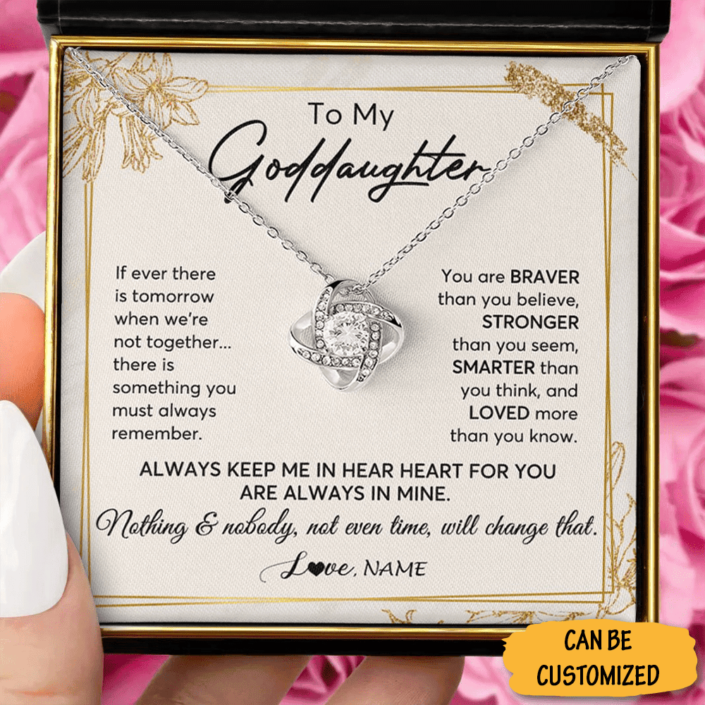 Customized To My Goddaughter Love Knot Necklace You Are Braver Than You Believe Necklace With Message Card Customized To My Goddaughter Love Knot Necklace You Are Braver Than You Believe Necklace With Message Card