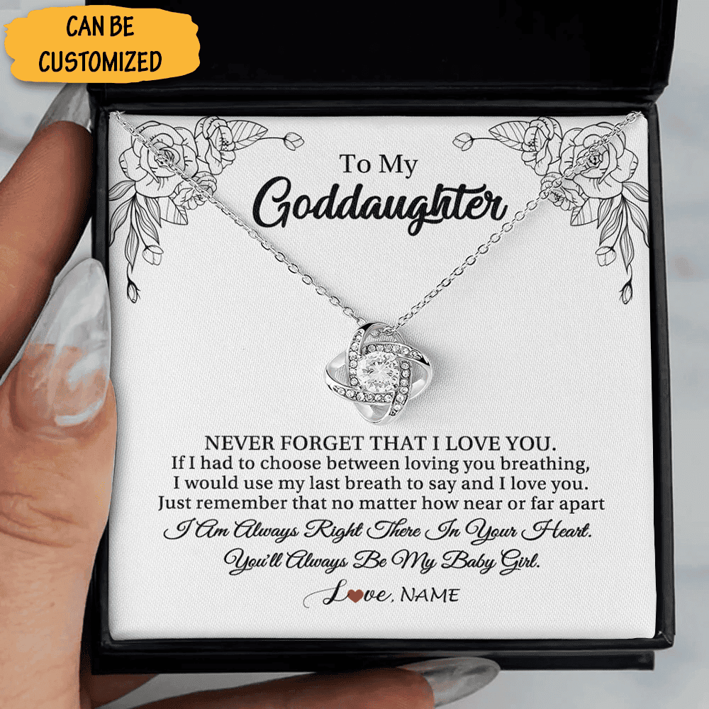 Customized To My Goddaughter Necklace Silver Love Knot Necklace With Meaningful Messages Card Box Customized To My Goddaughter Necklace Silver Love Knot Necklace With Meaningful Messages Card Box