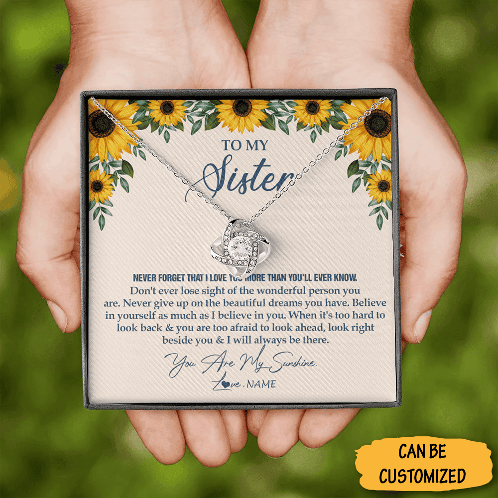 Customized To My Sister Love Knot Necklace Love Knot Pendant You Are My Sunshine Necklace Gift For Sister Customized To My Sister Love Knot Necklace Love Knot Pendant You Are My Sunshine Necklace Gift For Sister