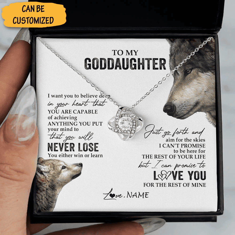 Customized Wolf To My Goddaughter Necklace Silver Love Knot Necklace For Goddaughter Jewelry Box Gifts Customized Wolf To My Goddaughter Necklace Silver Love Knot Necklace For Goddaughter Jewelry Box Gifts