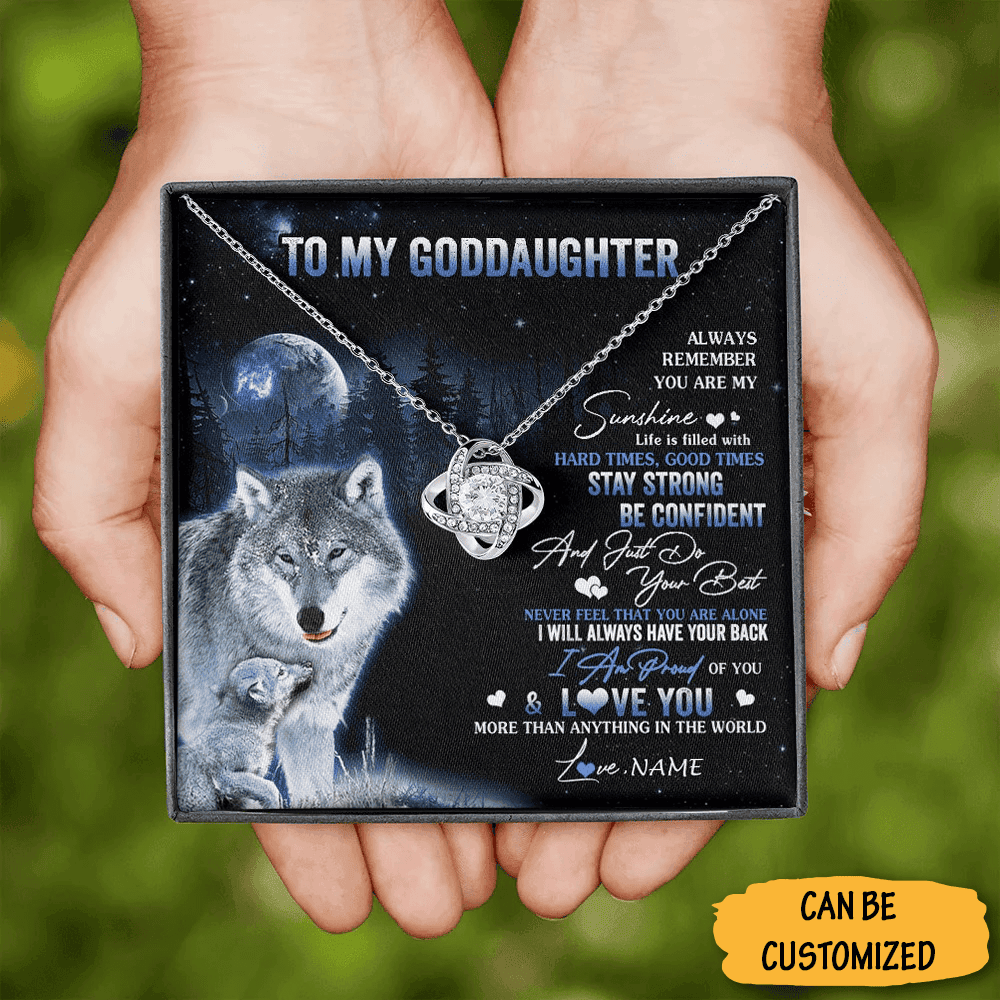Customized Wolf To My Goddaughter Necklace Sterling Silver Love Knot Necklace With Meaningful Messages