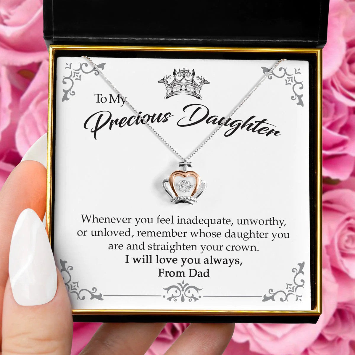 Dad To My Precious Daughter Crown Necklace Silver Queen Crown Pendant Necklace Father To Daughter Wedding Gift Dad To My Precious Daughter Crown Necklace Silver Queen Crown Pendant Necklace Father To Daughter Wedding Gift