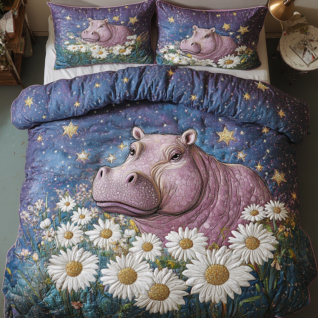 Daisy Doze Quilted Bedding Set Duvet Cover Bedspreads Hippopotamus Gift Items Daisy Doze Quilted Bedding Set Duvet Cover Bedspreads Hippopotamus Gift Items