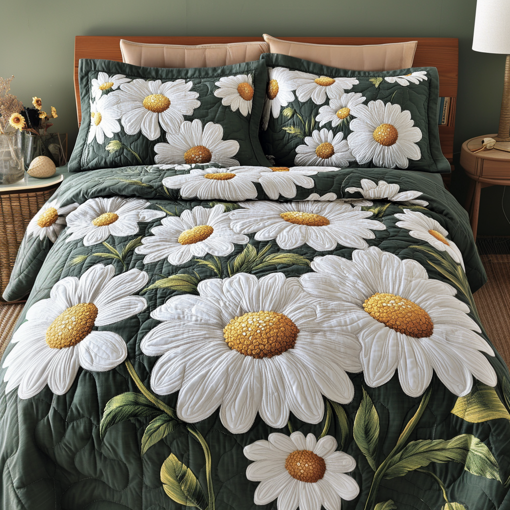 Daisy Dream Quilted Bedding Set Duvet Cover Bed Sheet Set Daisy Themed Presents Daisy Dream Quilted Bedding Set Duvet Cover Bed Sheet Set Daisy Themed Presents