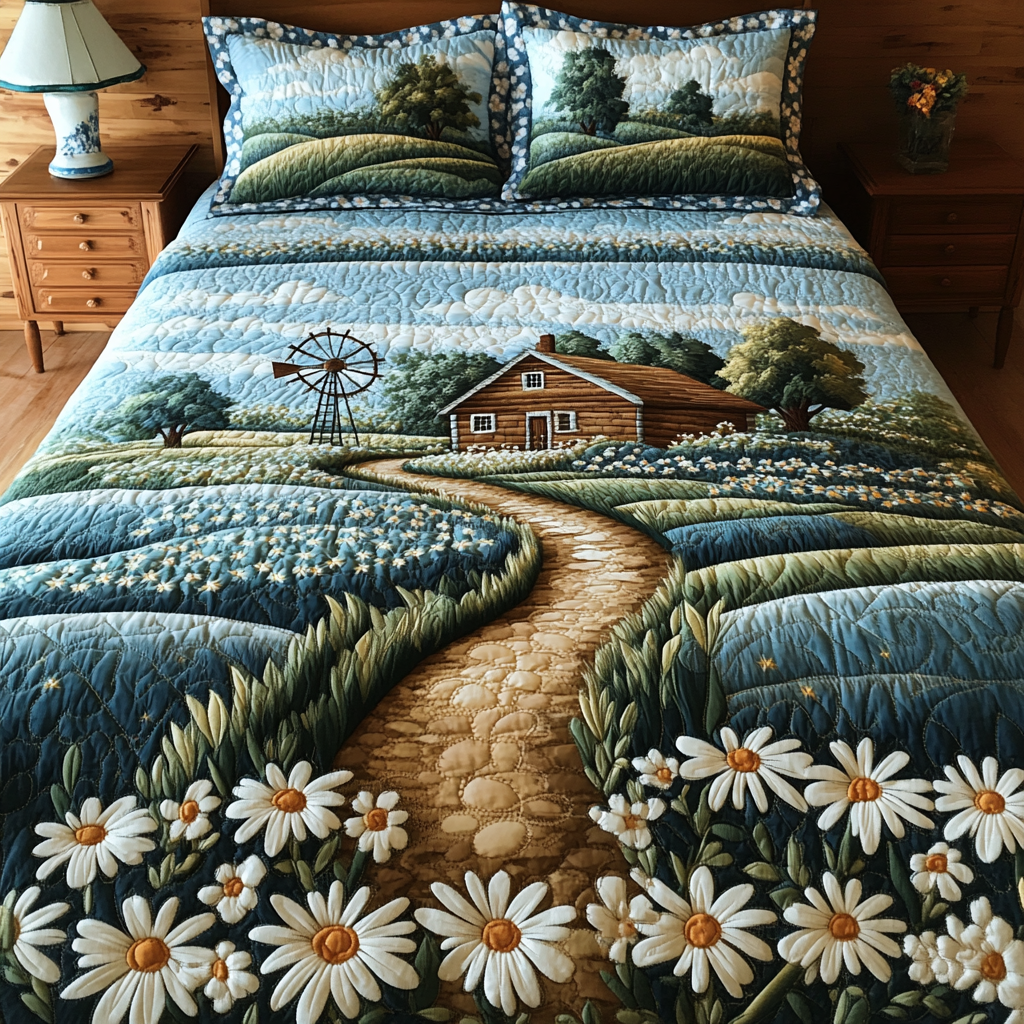 Daisy Path Quilted Bedding Set Duvet Cover Bed Sheet Set Daisy Gifts For Mom Daisy Path Quilted Bedding Set Duvet Cover Bed Sheet Set Daisy Gifts For Mom