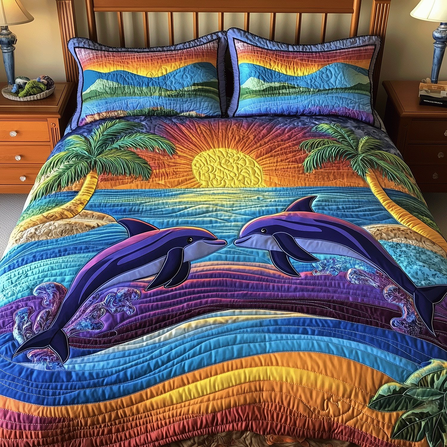 Dancing Dolphin Quilted Bedding Set Duvet Cover Bedspread Dolphin Gifts For Her Dancing Dolphin Quilted Bedding Set Duvet Cover Bedspread Dolphin Gifts For Her