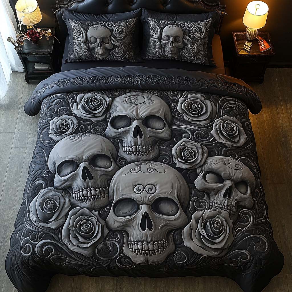 Dark Bloom Quilted Bedding Set Duvet Cover Bed Sheet Set Cool Sugar Skull Gifts Dark Bloom Quilted Bedding Set Duvet Cover Bed Sheet Set Cool Sugar Skull Gifts