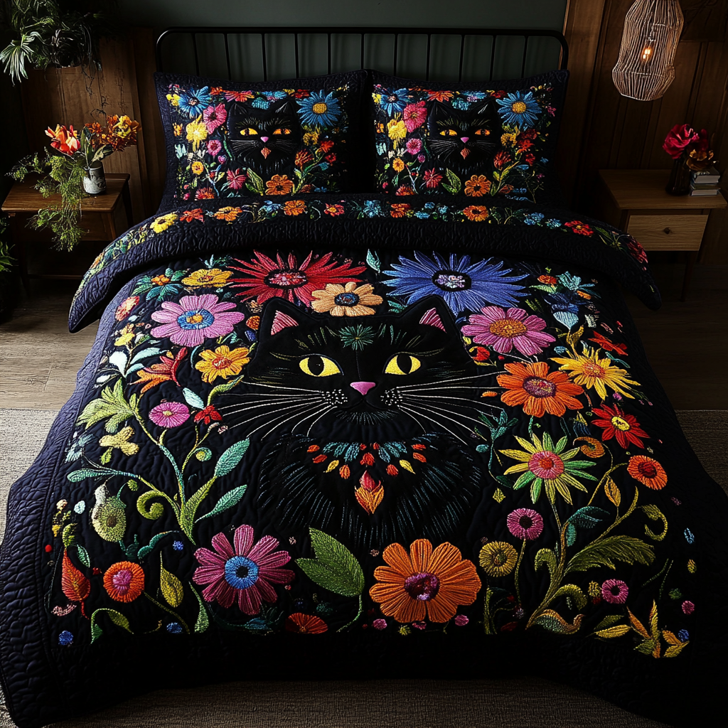 Dark Meadow Quilted Bedding Set Duvet Cover Bedspread Items For Cat Lovers Dark Meadow Quilted Bedding Set Duvet Cover Bedspread Items For Cat Lovers
