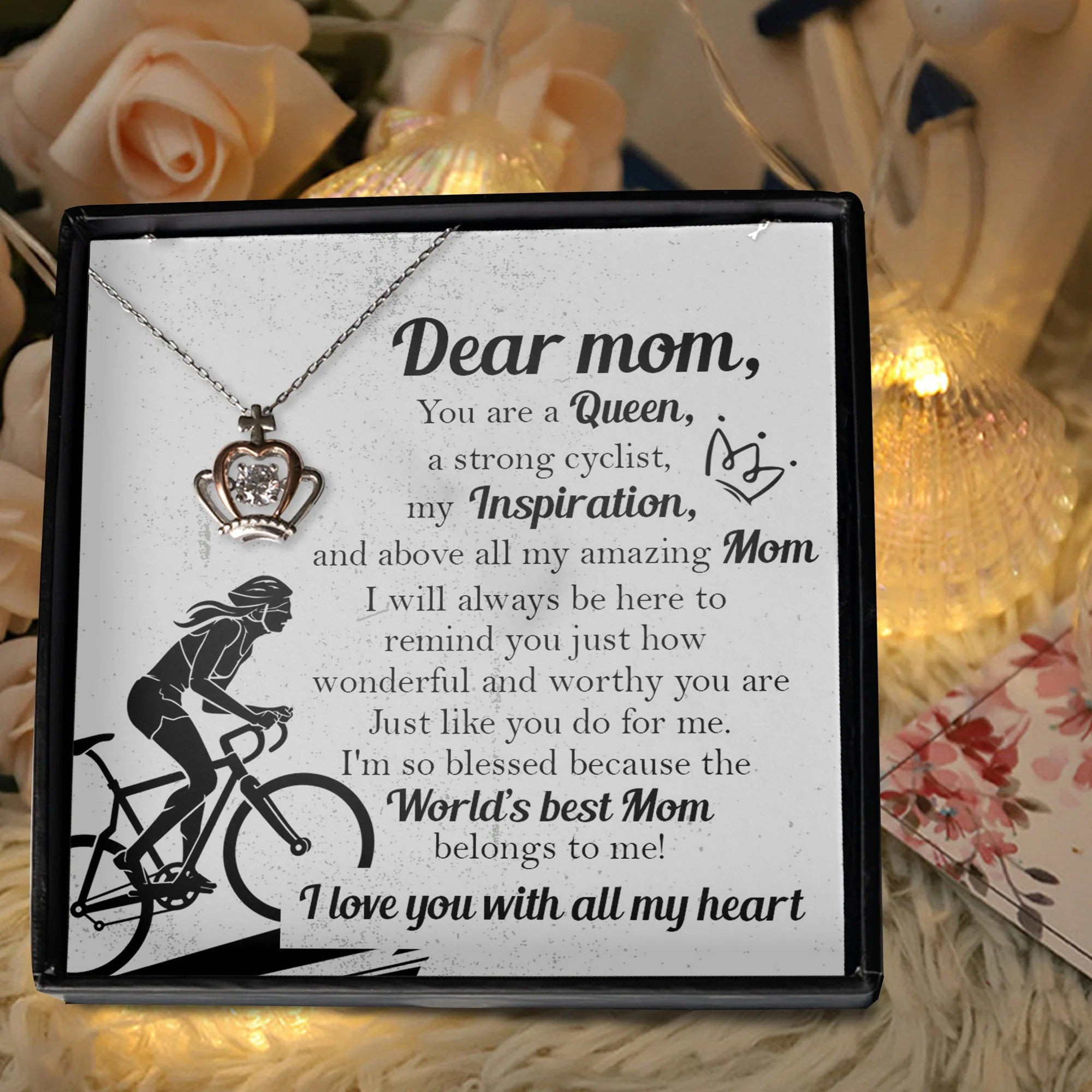 Dear Mom Cyclist Crown Pendant Necklace World's Best Mom Necklace Cycling Mother's Day Bicycle Gifts For Mom Dear Mom Cyclist Crown Pendant Necklace World's Best Mom Necklace Cycling Mother's Day Bicycle Gifts For Mom