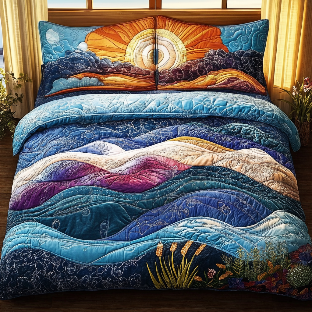 Deep Current Quilted Bedding Set Duvet Cover Bed Sheet Set Best Gift Ideas For Beach Lovers Deep Current Quilted Bedding Set Duvet Cover Bed Sheet Set Best Gift Ideas For Beach Lovers