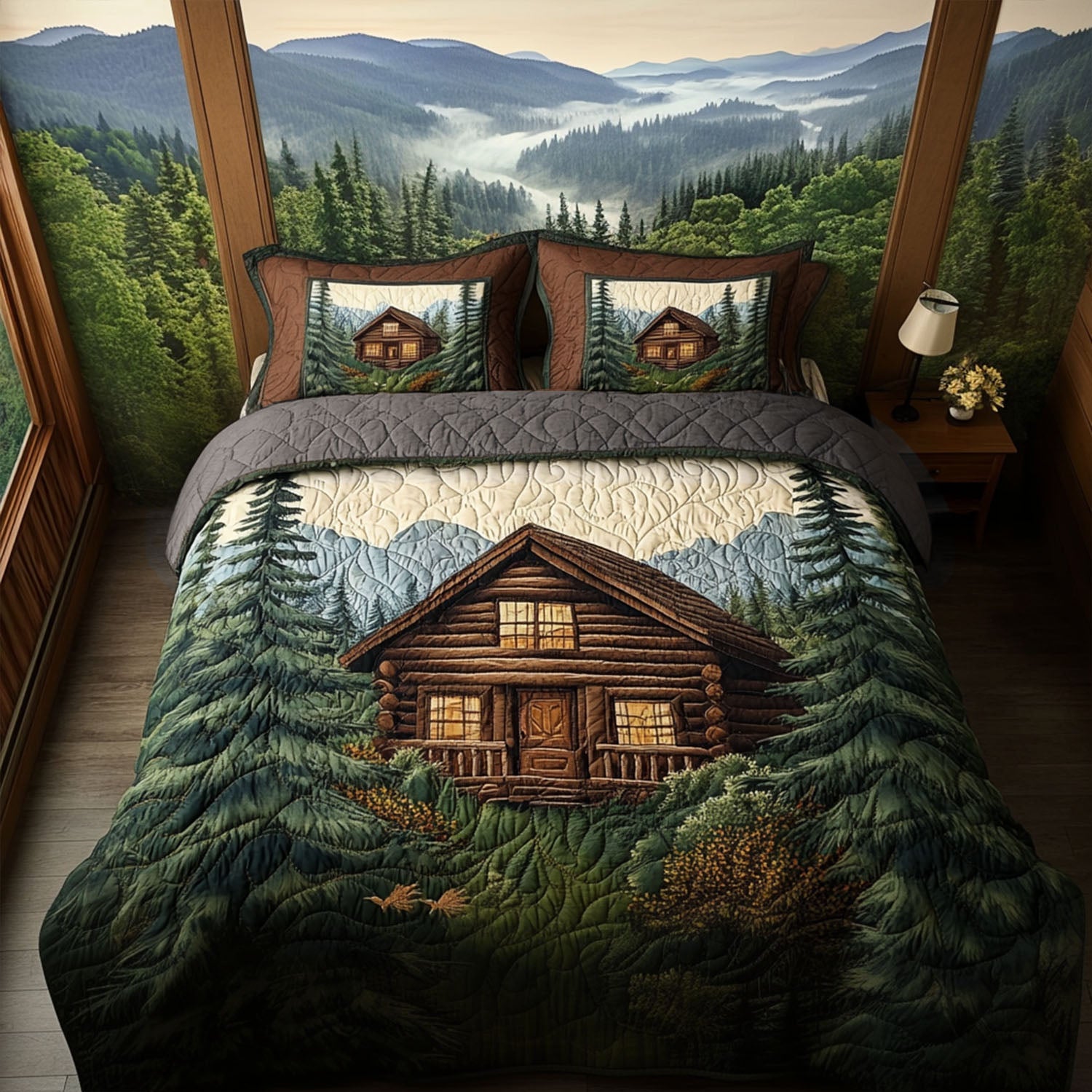 Deep Forest Lodge Quilted Bedding Set Duvet Cover Bed Sheet Set Christmas Ideas For Boyfriend Deep Forest Lodge Quilted Bedding Set Duvet Cover Bed Sheet Set Christmas Ideas For Boyfriend