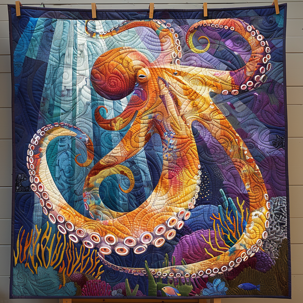 Deepsea Diva Quilted Blanket Cute Colorful Blanket Gifts For Octopus Lovers