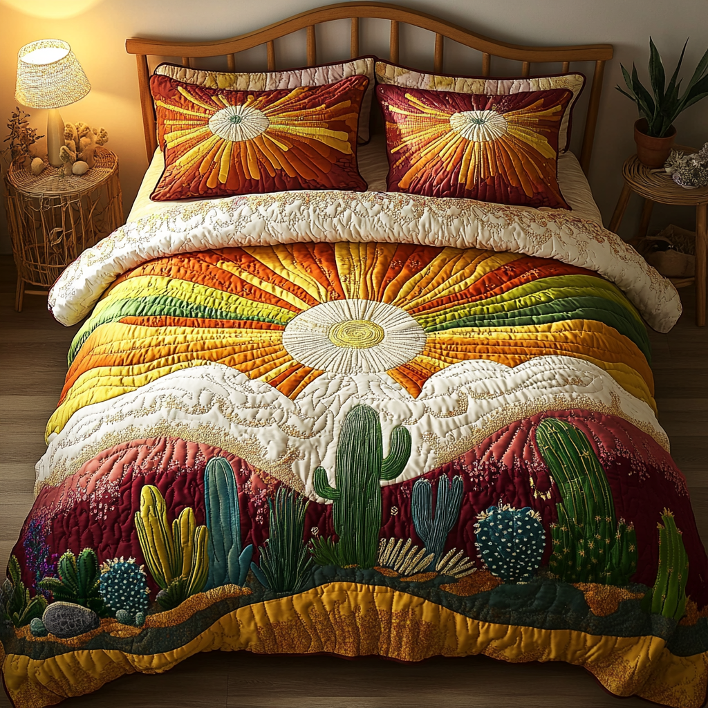 Desert Bloom Quilted Bedding Set Duvet Cover Bedspread Gift For Cactus Lover Desert Bloom Quilted Bedding Set Duvet Cover Bedspread Gift For Cactus Lover