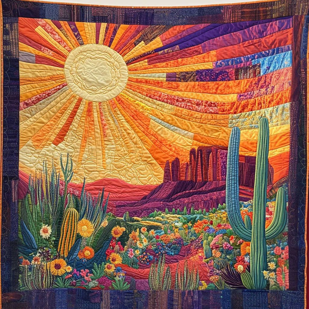 Desert Bloom Quilted Blanket Cute Colorful Blanket Cactus Related Gifts Desert Bloom Quilted Blanket Cute Colorful Blanket Cactus Related Gifts