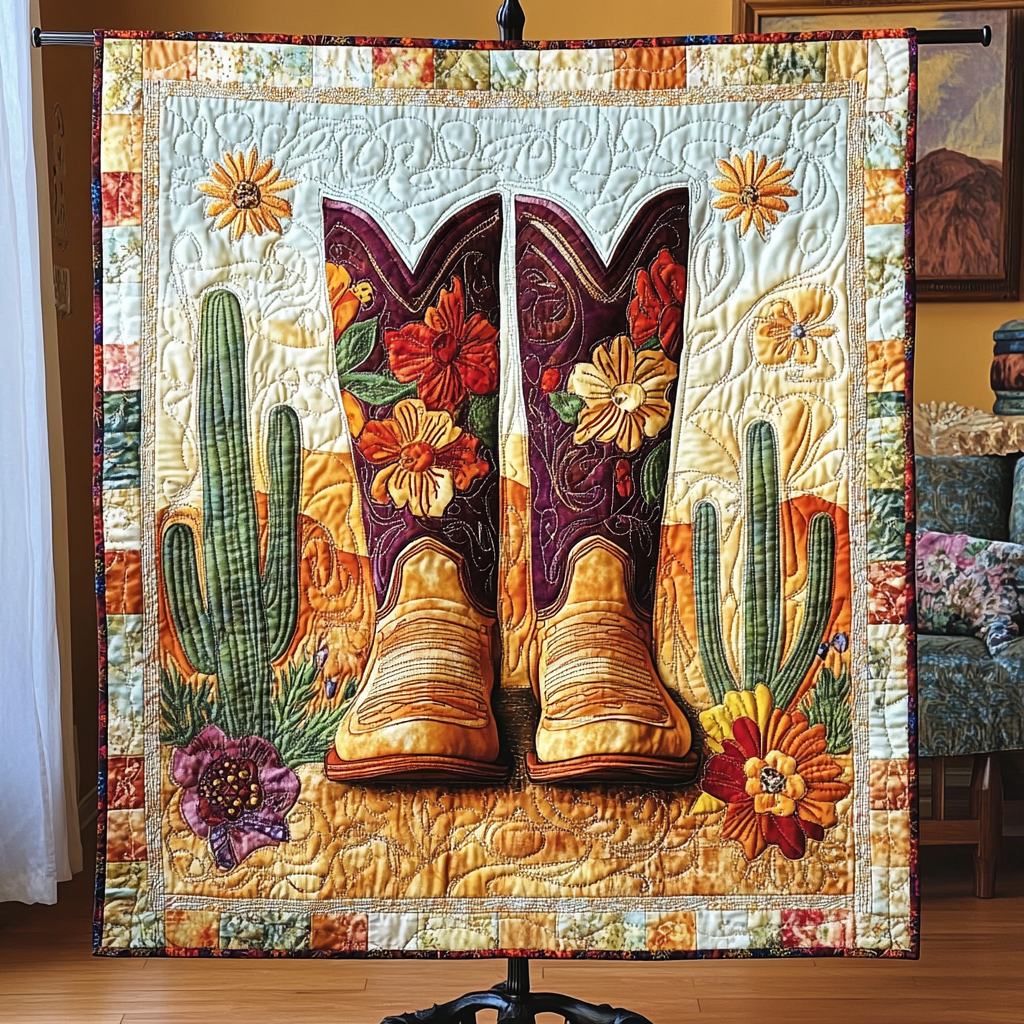 Desert Boots Quilted Blanket Cute Colorful Blanket Cowgirl Cowboys Christmas Gifts