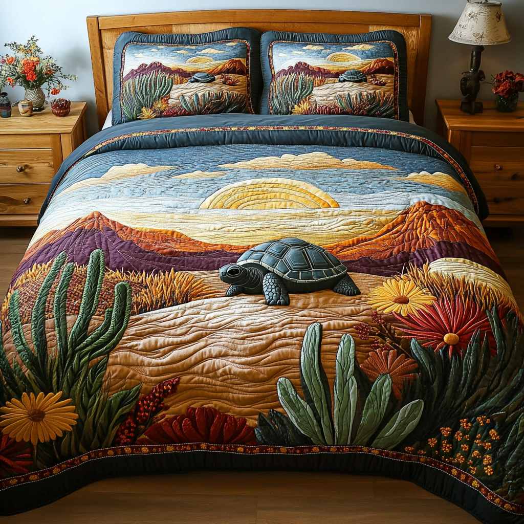 Desert Companion Quilted Bedding Set Duvet Cover Bedspread Christmas Gifts For People Who Loves Sea Turtle
