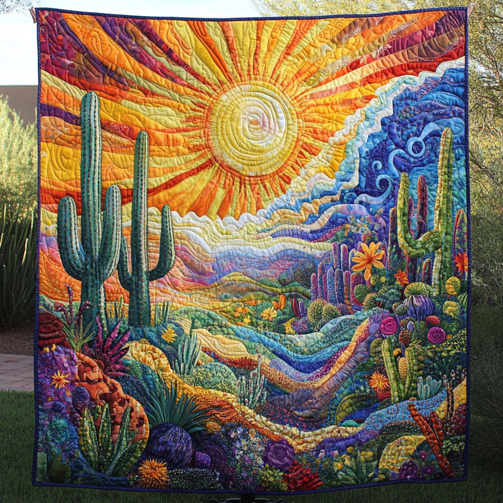 Desert Glow Quilted Blanket Cute Colorful Blanket Cactus Themed Birthday Presents Desert Glow Quilted Blanket Cute Colorful Blanket Cactus Themed Birthday Presents