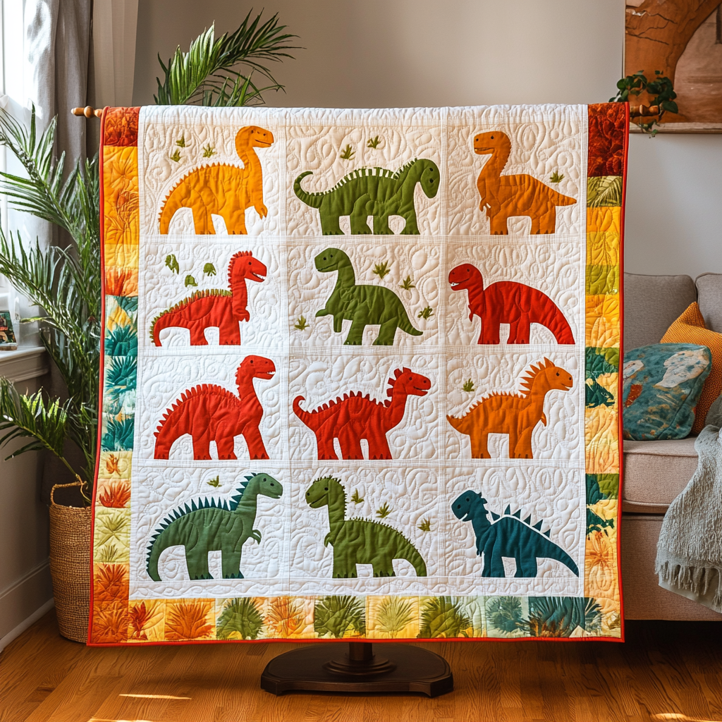 Dino Delight Quilted Blanket Cute Colorful Blanket Best Dinosaur Gifts Dino Delight Quilted Blanket Cute Colorful Blanket Best Dinosaur Gifts