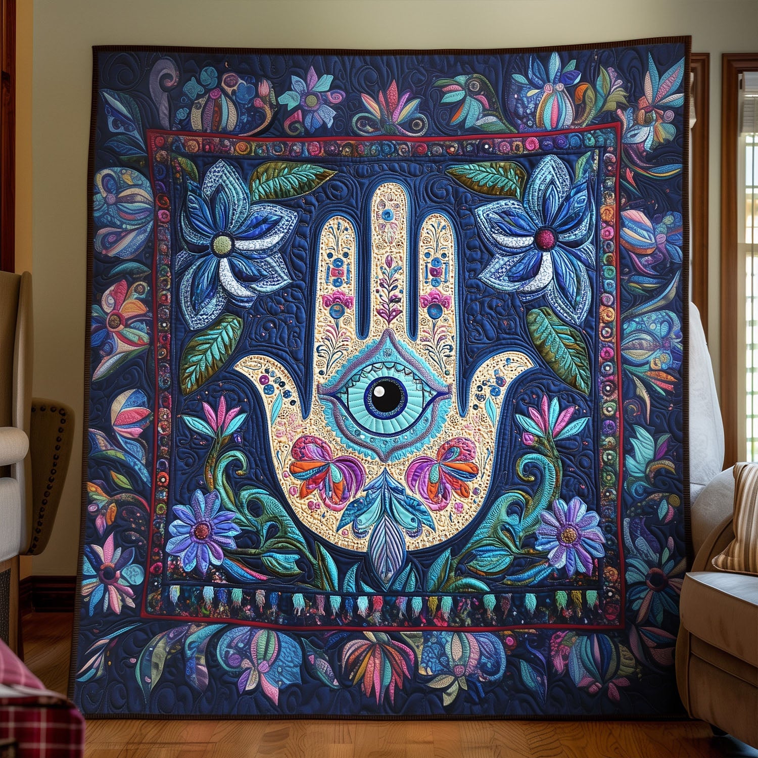 Divine Hand Mandala Quilted Blanket Sofa Throw Blanket Hamsa Hand Lotus Mandala Gifts Divine Hand Mandala Quilted Blanket Sofa Throw Blanket Hamsa Hand Lotus Mandala Gifts