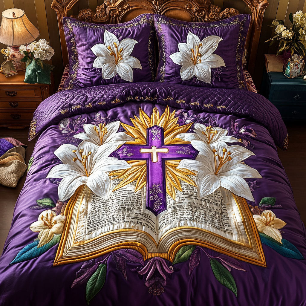 Divine Purple Lily Quilted Bedding Set Duvet Cover Bed Sheet Set Faith Gifts For Her Divine Purple Lily Quilted Bedding Set Duvet Cover Bed Sheet Set Faith Gifts For Her