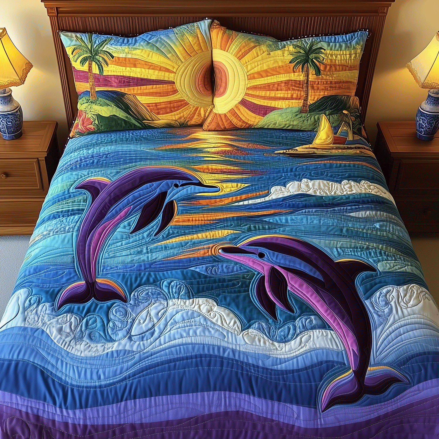 Dolphin Horizon Quilted Bedding Set Duvet Cover Bedspread Gifts For Dolphin Lovers Dolphin Horizon Quilted Bedding Set Duvet Cover Bedspread Gifts For Dolphin Lovers