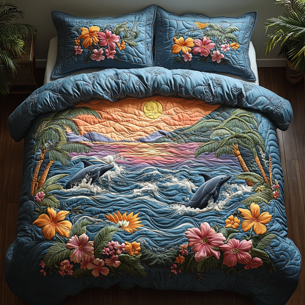 Dolphin Splash Quilted Bedding Set Duvet Cover Bedspread Dolphin Gifts For Him