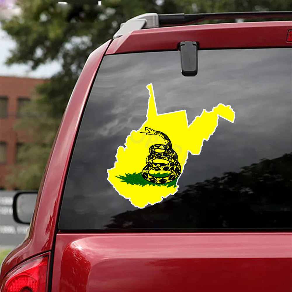 Don't Tread On Me West Virginia State Shaped Car Stickers Gadsden Flag Patriotic Car Decal