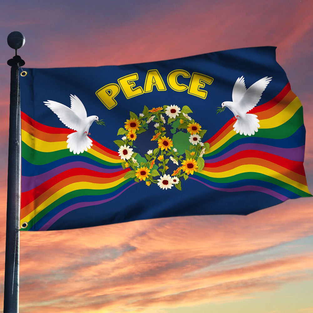 Dove Peace Flower Hippie Flag LGBTQ Pride Flag Outdoor House Decor Dove Peace Flower Hippie Flag LGBTQ Pride Flag Outdoor House Decor