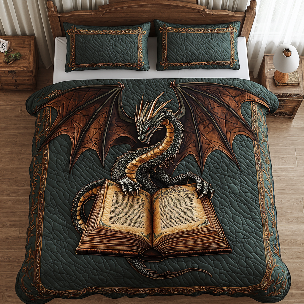 Dragon Bronze Book Quilted Bedding Set Duvet Cover Bedspreads Dragon Themed Gifts For Adults Dragon Bronze Book Quilted Bedding Set Duvet Cover Bedspreads Dragon Themed Gifts For Adults