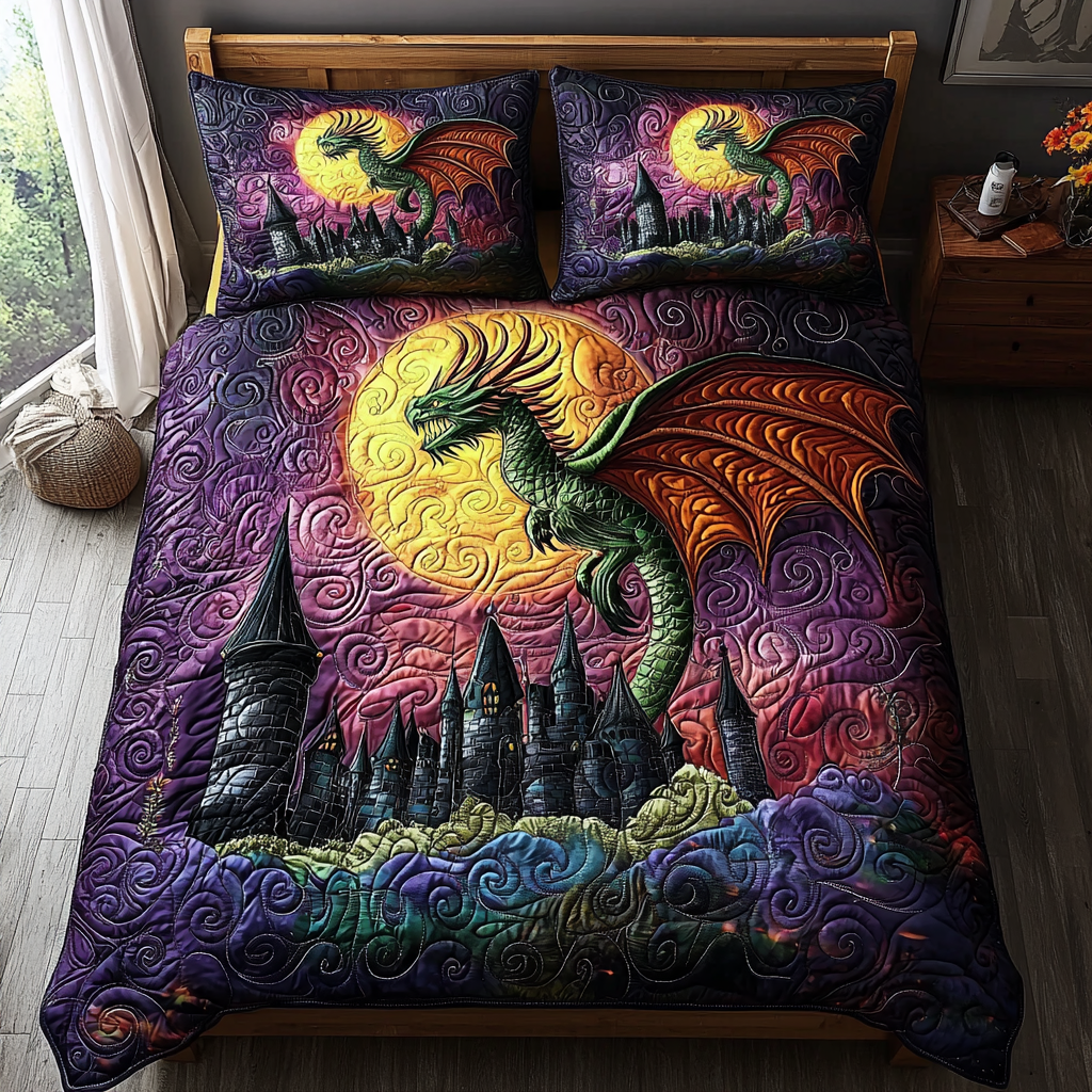 Dragon Castle Quilted Bedding Set Duvet Cover Bedspreads Unique Dragon Gifts Dragon Castle Quilted Bedding Set Duvet Cover Bedspreads Unique Dragon Gifts