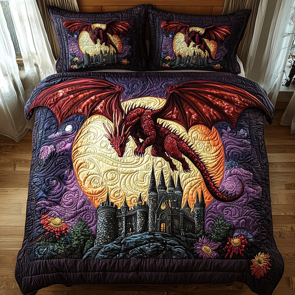Dragon Castle Soar Quilted Bedding Set Duvet Cover Bedspreads Best Dragon Gifts