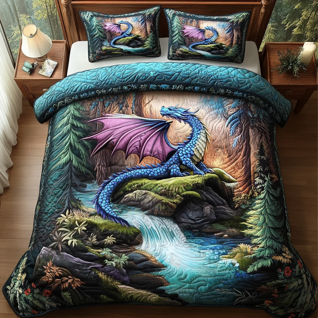 Dragon Flame Quilted Bedding Set Duvet Cover Bed Sheet Set Birthday Presents For Dragon Lovers