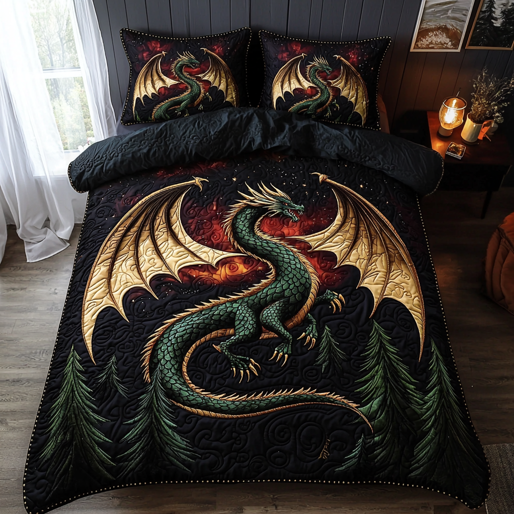 Dragon Flame Quilted Bedding Set Duvet Cover Merch Dragon Gifts For Son Dragon Flame Quilted Bedding Set Duvet Cover Merch Dragon Gifts For Son