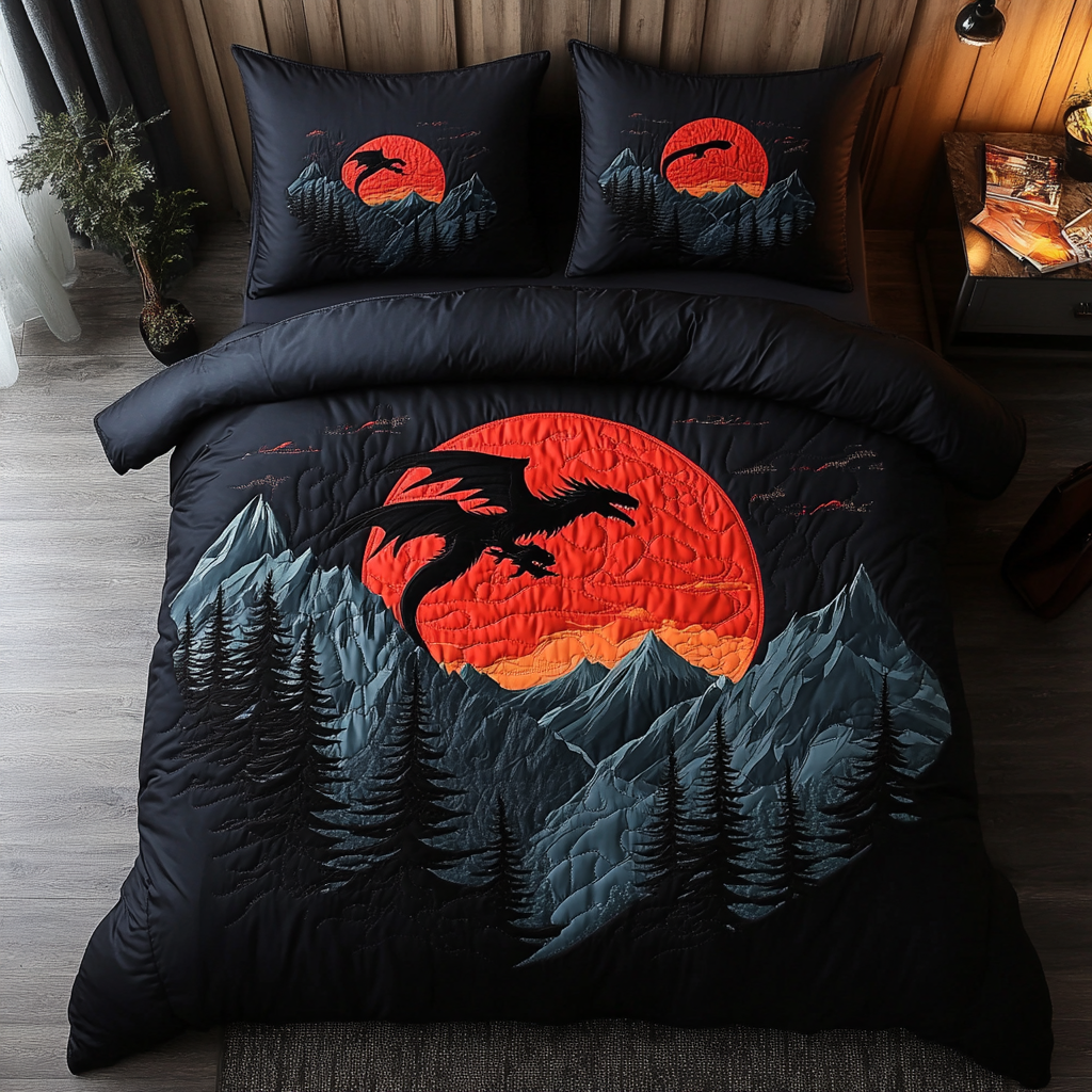 Dragon Fury Quilted Bedding Set Duvet Cover Bed Sheet Set Dragon Gift Ideas