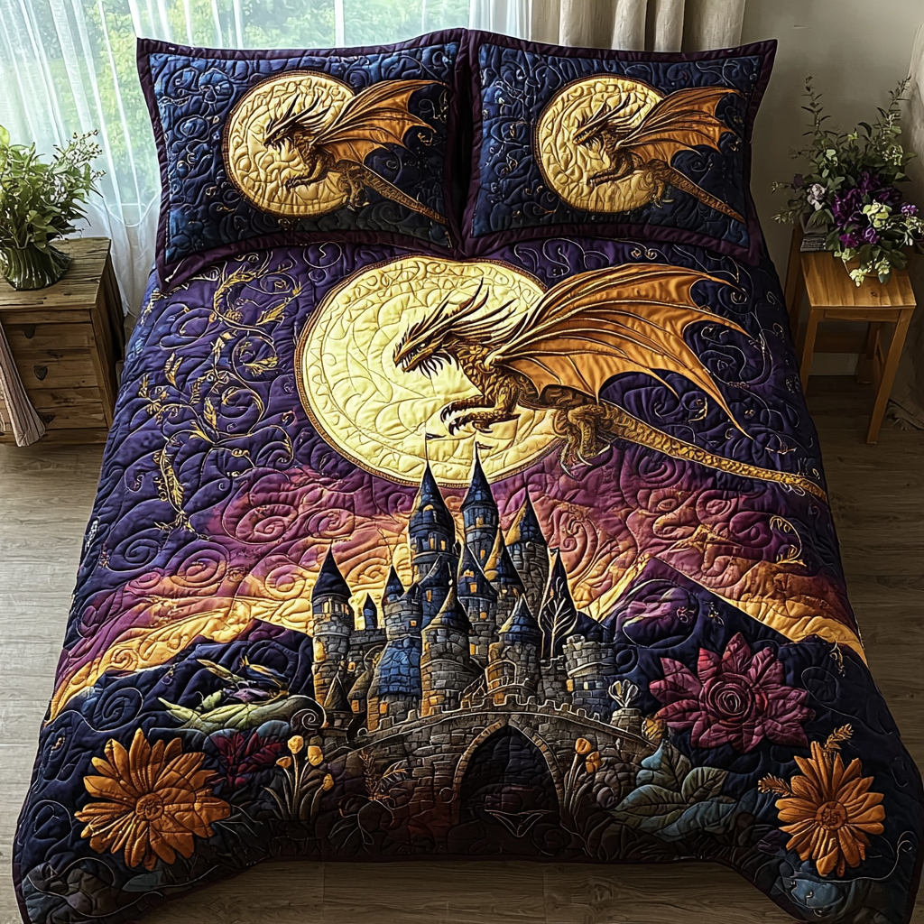 Dragon Golden Castle Quilted Bedding Set Duvet Cover Bedspreads Best Gift For Dragon Lovers Dragon Golden Castle Quilted Bedding Set Duvet Cover Bedspreads Best Gift For Dragon Lovers