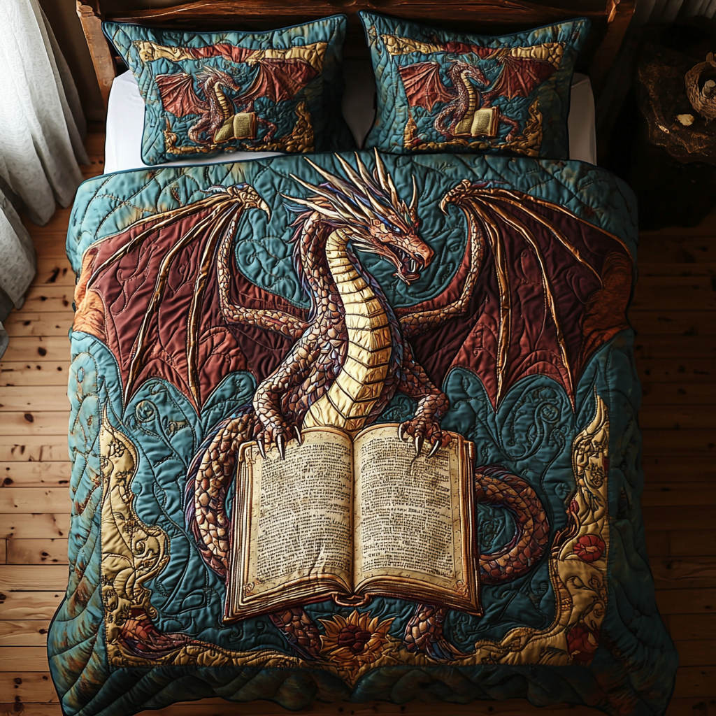 Dragon Guardian Quilted Bedding Set Duvet Cover Bedspreads Dragon Gifts For Her