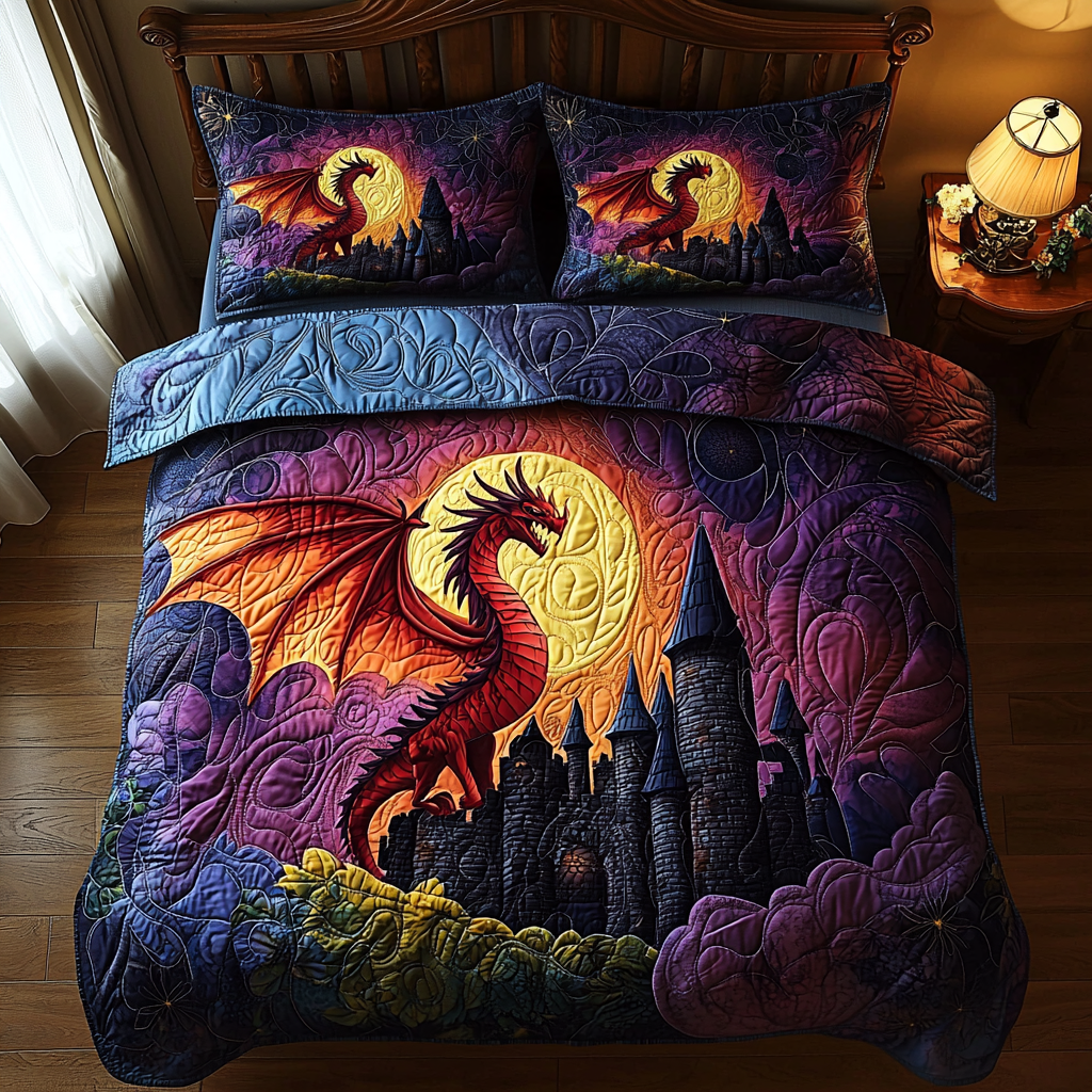 Dragon Moonlit Fortress Quilted Bedding Set Duvet Cover Bedspreads Unique Dragon Gifts Dragon Moonlit Fortress Quilted Bedding Set Duvet Cover Bedspreads Unique Dragon Gifts