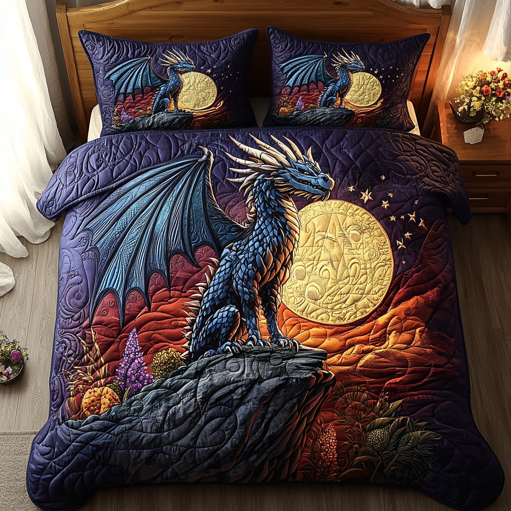Dragon Mystic Forest Quilted Bedding Set Duvet Cover Bedspreads Dragon Themed Gifts Dragon Mystic Forest Quilted Bedding Set Duvet Cover Bedspreads Dragon Themed Gifts